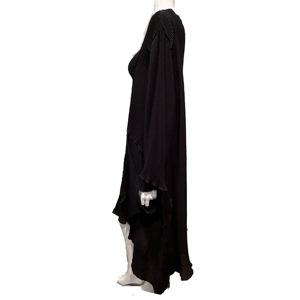 Heydari Pleated Asymmetrical Hem Dress Tunic Black One Size Plissé Fabric - Picture 7 of 10